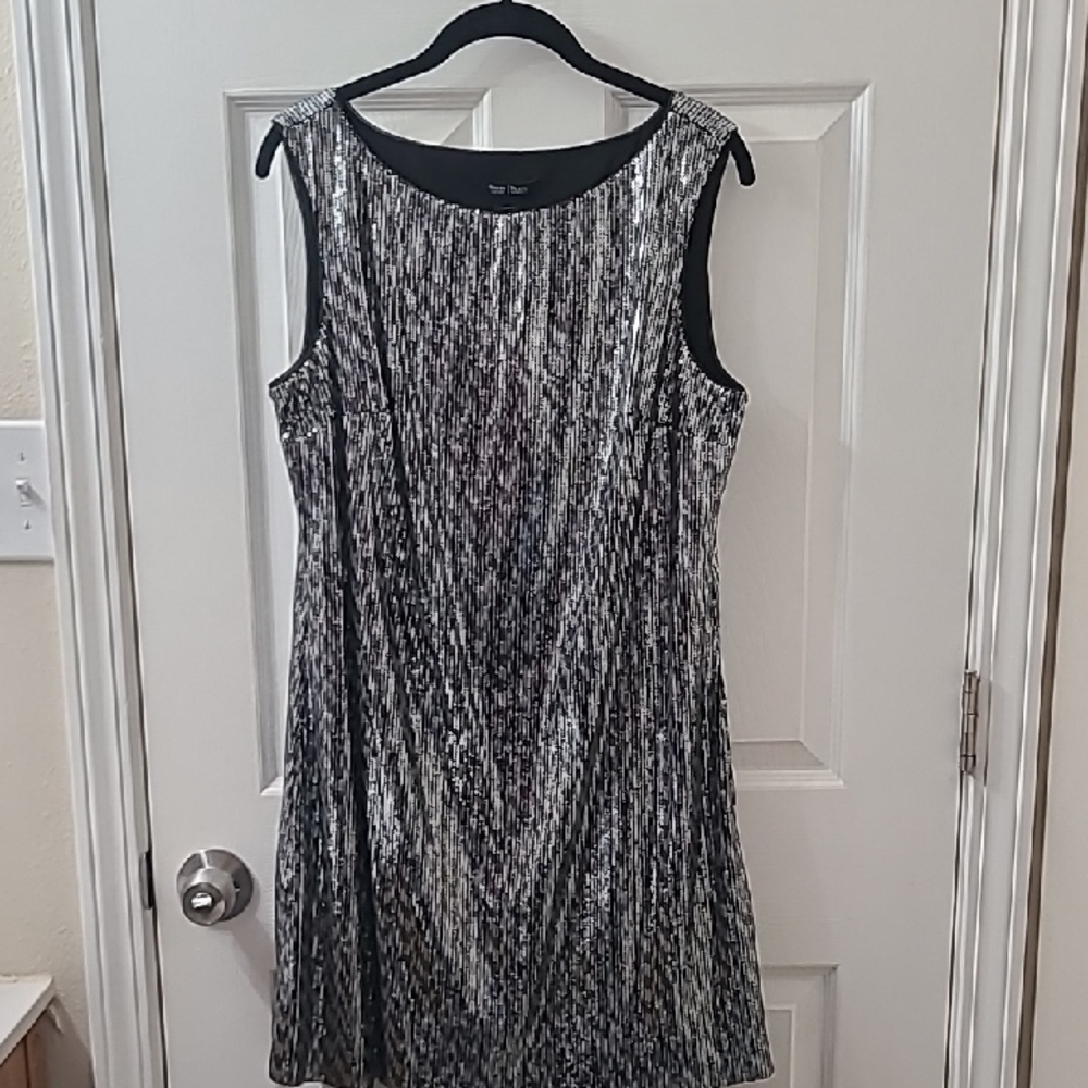 White House Black Market Elegant Silver And Blue Sequin Women's Dress